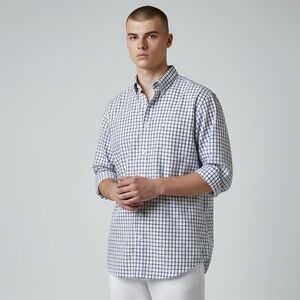 PETER MILLAR | Men's Violet and White Checkered Long Sleeve Button Up Shirt XXL